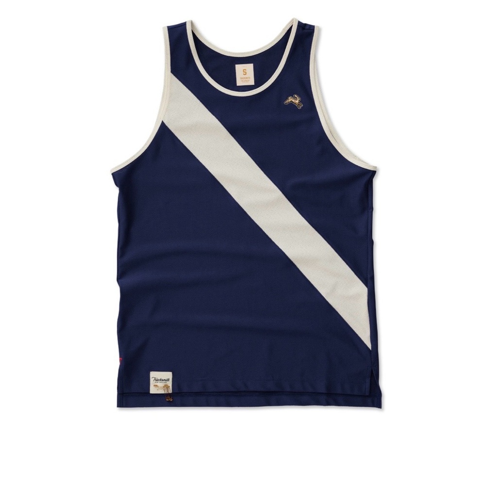 Tracksmith Van Cortlandt Singlet navy/ivory mesh racing top size Small